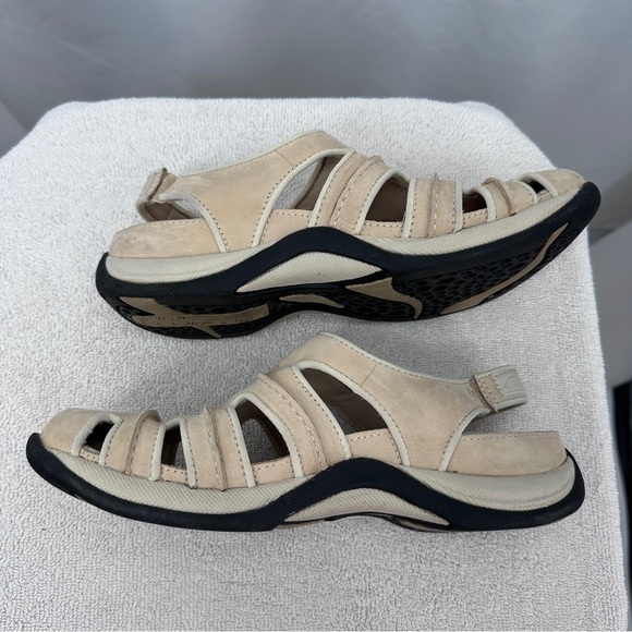 Clarks Springers Womens Leather Sandals 8M Cream Light Tan Elastic Back Strap - Picture 6 of 8